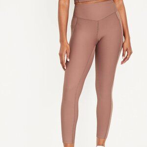 Old Navy High-Waisted PowerSoft Ribbed Pocket Leggings Warm Taupe Size S Tall